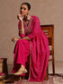 Janasya Women's Pink Georgette Foil Printed Embellished A-line Front-open Kurta With Palazzo Set
